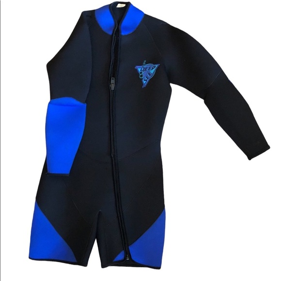 Deep See Long Sleeve Asymmetrical Zip Shorts Wet Suit Adult Medium - Picture 1 of 11